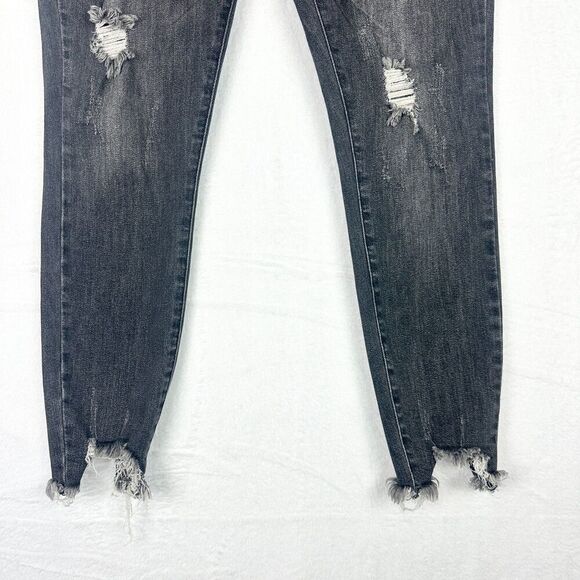 Judy Blue Button Fly Skinny Jeans Size 15/32 Black Distressed Raw Chewed Hem - Picture 4 of 8